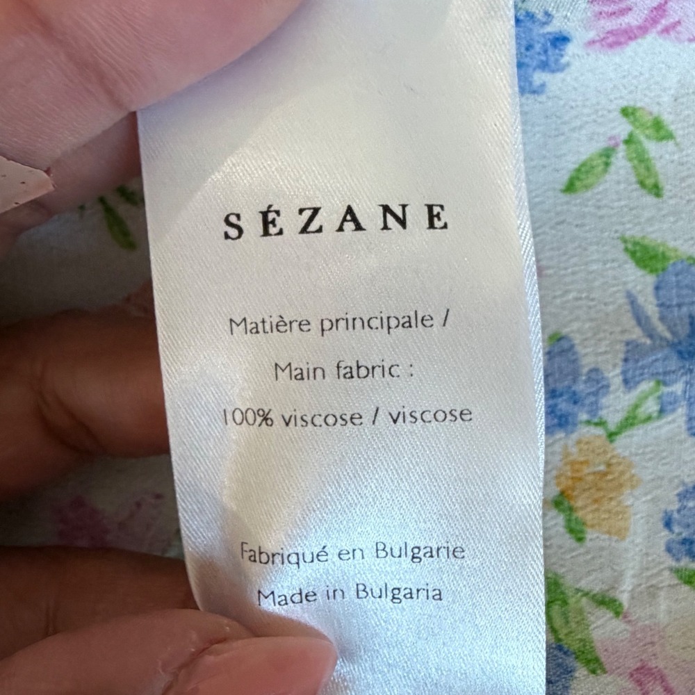 Sezane Floral Blouse Womens 42 White Multi Tie Front Flutter Sleeve V-Neck Top - Picture 6 of 7